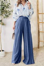 Load image into Gallery viewer, Pocketed Dropped Shoulder Shirt and Wide Leg Pants Set