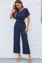 Load image into Gallery viewer, Polka Dot Round Neck Cutout Jumpsuit