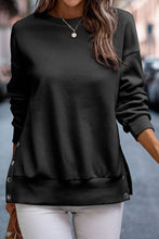 Load image into Gallery viewer, Snap Detail Round Neck Dropped Shoulder Sweatshirt