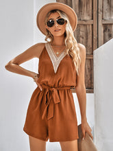 Load image into Gallery viewer, Contrast Belted Sleeveless Romper with Pockets