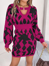 Load image into Gallery viewer, Contrast Round Neck Cutout Long Sleeve Mini Sweater Dress