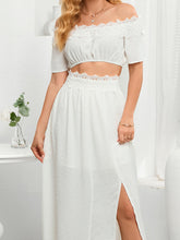 Load image into Gallery viewer, Swiss Dot Lace Trim Cropped Top and Slit Skirt Set