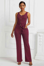 Load image into Gallery viewer, Button Detail Tie Waist Jumpsuit with Pockets