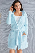 Load image into Gallery viewer, Fuzzy Tied Pocketed Hooded Lounge Nightgown