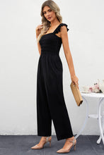 Load image into Gallery viewer, Smocked Square Neck Wide Leg Jumpsuit with Pockets