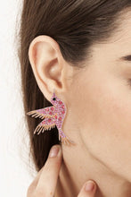 Load image into Gallery viewer, Bird Shape Zinc Alloy Frame Glass Stone Dangle Earrings