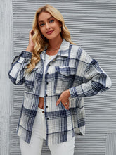 Load image into Gallery viewer, Plaid Pocketed Button Up Dropped Shoulder Jacket