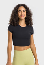 Load image into Gallery viewer, Round Neck Short Sleeve Cropped Sports T-Shirt