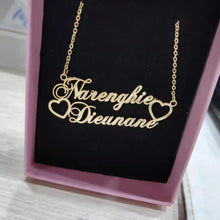 Load image into Gallery viewer, Custom Stainless Steel Double Name Necklace with Hearts